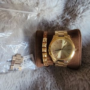 Michael Kors Runway watch and leather bracelet